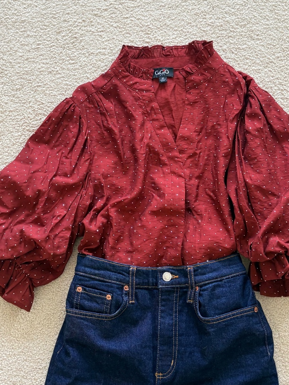GiGio Blouse, Size M, Maroon, Sparkle - Picture 5 of 7